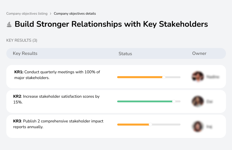 Strengthen relationships with key stakeholders to enhance collaboration and long-term success.